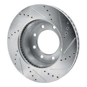 Dodge Ram 3500 Brake Rotor (1) - Front Left - R1 Concepts - Drilled & Slotted - Silver - `09-`25